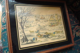 Currier &amp; Ives, NY, 2 framed lithograph:&quot;A Home in the Country&quot; &quot;Winter Morning&quot; - £158.24 GBP