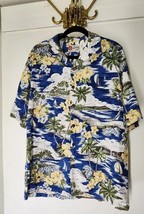 Vtg Hilo Hattie Mens Sz L Blue/White Floral USA Made Hawaiian Shirt 100% cotton - £21.31 GBP
