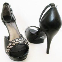 Nine West Shoes High Heel Strappy Sandals 8M Black  Silver Studs Ankle Strap - £34.79 GBP