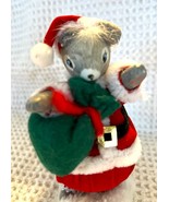 Vintage Santa Mouse Figure Red Velveteen Suit &amp; Hat w Green Felt Bag 4.5... - $12.42 CAD