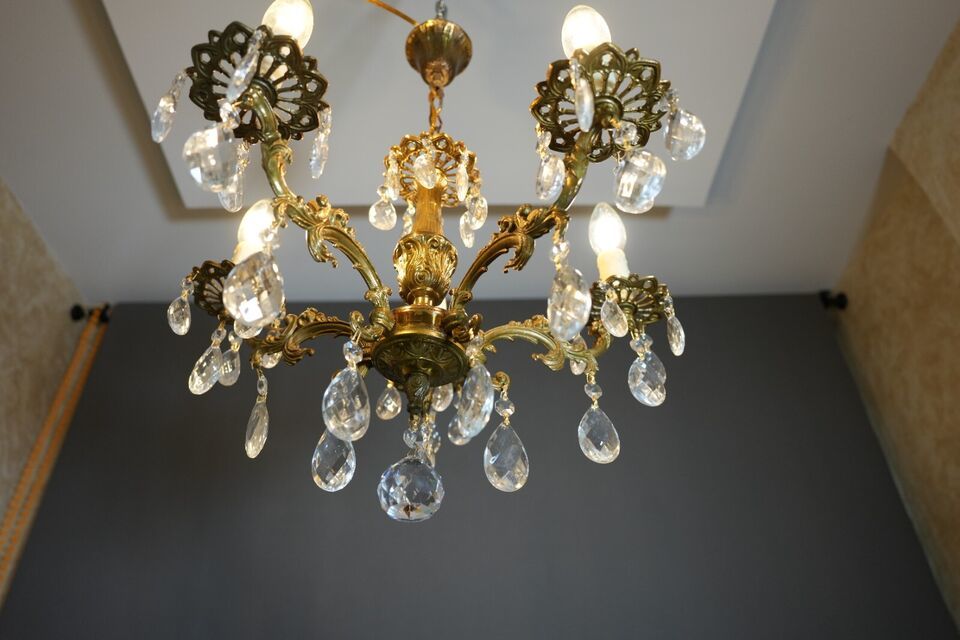 Antique Victorian Ornate Classic Solid BRASS Crystal 5 Lights CHANDELIER... - $396.00