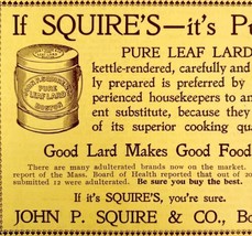 Squires Pure Leaf Lard 1897 Advertisement Victorian Baking Fat DWFF18 - $17.50