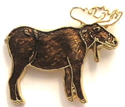 Moose Brown White Gold Tone Enamel Figural Pin Nature Wildlife Animal Je... - €8,56 EUR