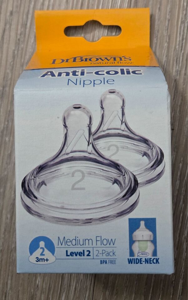 Dr Browns Natural Flow Anti-colic Nipple Medium Flow 3m+ Level 2 Wide Neck New - $11.00