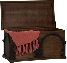 Trunk Storage Chest Wooden Arch Large Brown Rustic Antique Box Treasure ... - $147.59