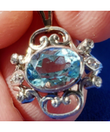 Aquamarine Diamond Pendant Deco Gift Hand made Medallion 14k White Gold ... - $2,261.66 CAD