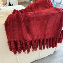 Martha Stewart Red Chenille Fringed Throw Blanket 48x58 Holiday Christmas Decor - £15.76 GBP