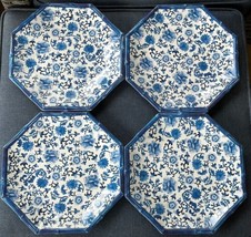 4 Chinoiserie Melamine Dinner Plates Octagonal Blue White Two’s Company ... - £28.54 GBP