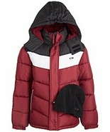 CB Sports Big Boy Chevron Puffer Coat Burgundy Black - £16.59 GBP