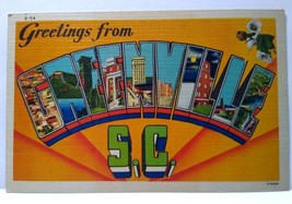 Greetings From Greenville South Carolina Large Big Letter Linen Postcard Unused - £5.48 GBP