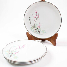 VTG USA Embassy Vitrified China Dessert Plate Set Of 4 Tree Branch Plati... - $19.73