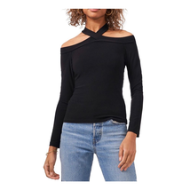 1. State Womens Cut Out Top Blouse Black Long Sleeve Crew Neck Stretch M New - £17.83 GBP