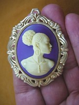 (CA20-9) Rare African American Lady Ivory + Purple Cameo Pin Pendant Jewelry - £26.36 GBP