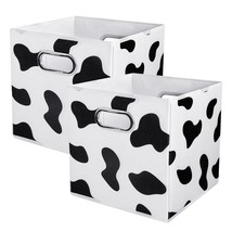 2Pcs Storage Cubes Set Cow Print Large Cotton Linen Fabric Storage Bins Baskets  - £31.62 GBP