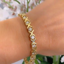 4.25 Ct Round Simulated Diamond 14K Yellow Gold Plated Tennis Women&#39;s Bracelet - £87.33 GBP