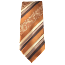 Bruno Conte Men&#39;s Tie Melon Cream Brown Beige Polyester Striped Paisley 4&quot; Wide - $16.00
