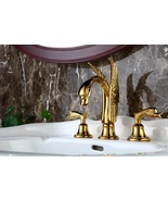 Gold 8&quot; widespread 3 Holes lavatory swan sink faucet swan handles Match ... - $468.72 CAD