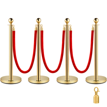 VEVOR 4PCS Gold Stanchion Posts Queue, 38 Inch Red Velvet Rope, Line Rope - $95.99