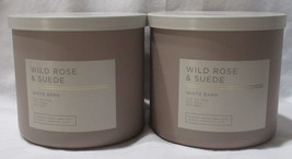 White Barn Bath &amp; Body Works 3-wick Scented Candle Set 2 WILD ROSE &amp; SUEDE - £54.80 GBP