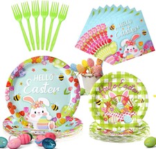 96 Pcs Easter Plates and Napkins Disposable Dinnerware Supplies for 24 G... - $35.09