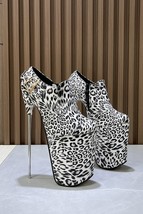 Round Toe 22cm Thin Heels Stilettos 20cm Ankle Boots 30cm Women Leopard print Pu - £154.06 GBP