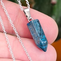 Blue Jasper Bullet Pendant Necklace Gemstone Silver Plated 18&quot; Chain Jewellery - £6.55 GBP