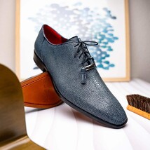 Pannuci Exotic Men's Shoes Classic Dress Oxford Tasseled Laces Navy image 11
