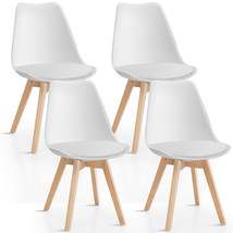 Set of 4 Mid Century Dining Chairs Modern DSW Armless Side Chair Wood Legs White - £172.62 GBP