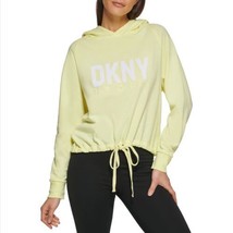 MSRP $70 Dkny Womens Hoodie Drawcord Terrycloth Logo Top Yellow Size XS - £34.36 GBP