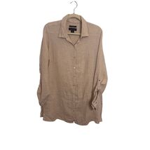 TAHARI 100% Linen Tunic Top Blouse Medium Neutral Sustainable Tab Sleeve... - $22.49
