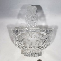 Crystal Glass Bowl Basket Etched Frosted Flower Handle Fifth Avenue EUC Poland - £26.11 GBP