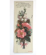 Victorian Trade Card Bookmark C.F. Parsons &amp; Co. Gardiner Maine Pink Floral - $21.00