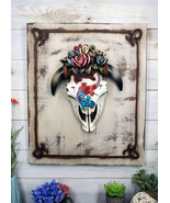 Rustic Western Lizard Gecko Cow Skull With Colorful Roses Wall Decor Plaque - £36.17 GBP