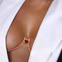Red Heart Bra Chain Body Jewelry Women Crystal Bracket Splicing Chest Beach Unde - £13.57 GBP