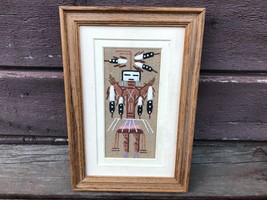 Small Navajo Male Yei Dancer Framed Sand Painting W Wood Frame 9 X 6 - $19.75