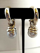 Vintage Silver Tone Marvella Faux Pearl Dangle Clip On Earrings Signed - £18.09 GBP
