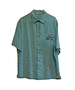 Mens Large Hawaiian Shirt Palm Tree Teal Aqua Blue Beach Paradise  - £21.71 GBP