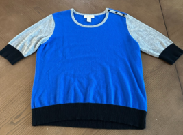 Peck &amp; Peck Blue Colorblock V Neck 100% Cashmere Sweater Women&#39;s Size XL - $22.41