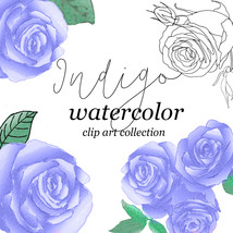 Indigo Blue Watercolor Rose Hand Drawn Collection/PNG Clip Art/Sublimation/Comme - £3.97 GBP