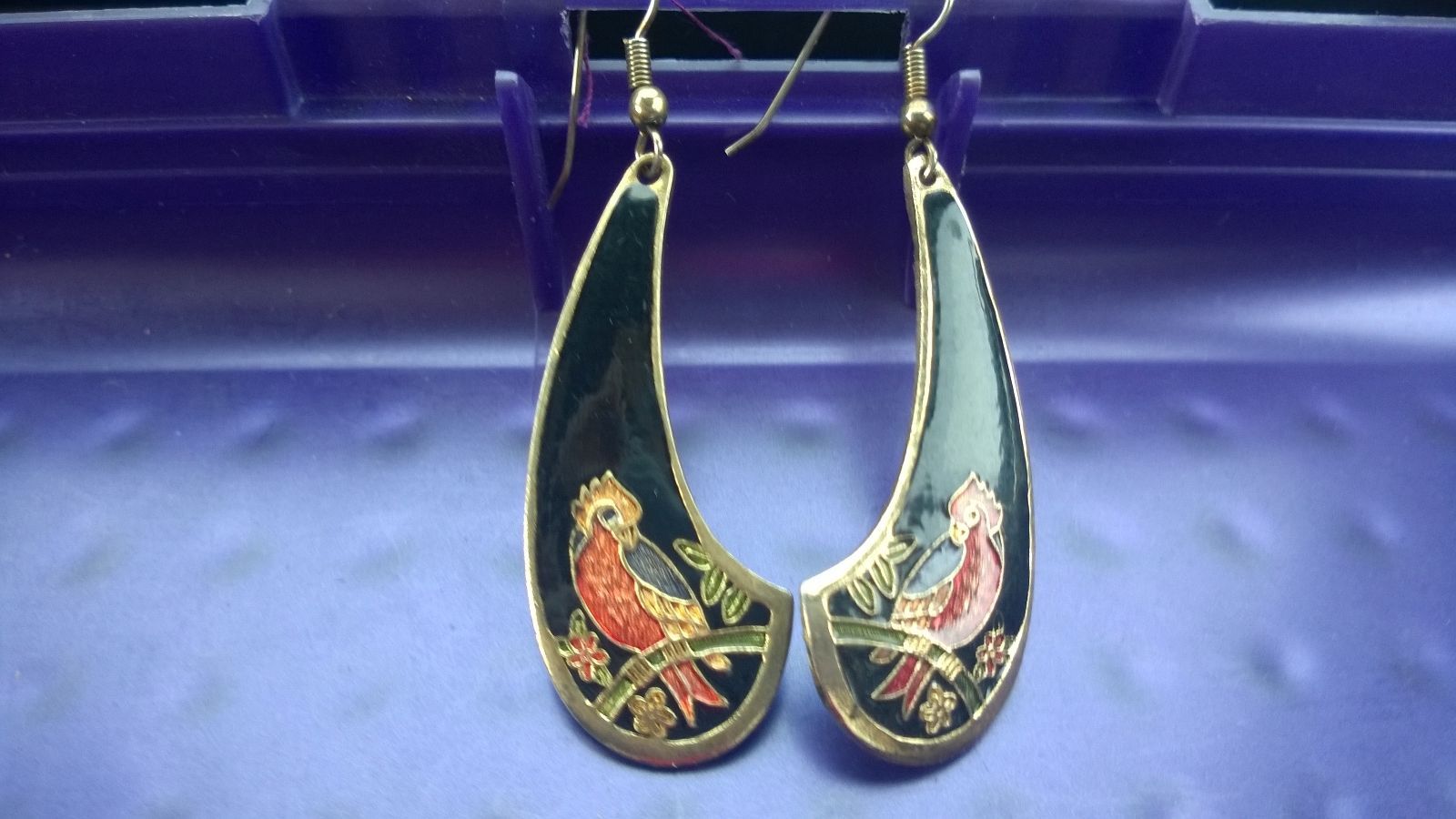 Cloisonne Dangle Pierced Earrings - $2.40