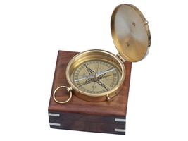 Solid Brass Admiral&#39;s Sundial Compass w/ Rosewood Box 4&quot;&quot; - £48.87 GBP