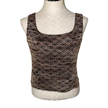 y2k Vintage Retro cropped top knit shirt size large Brown Black speckled print  - £18.11 GBP