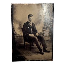 Antique 19th Century Tintype Photograph Young Boy Gentleman Man Suit Tie Vintage - £25.29 GBP