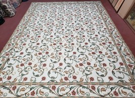 Chinese Needlepoint Rug 9x12 Floral Garden New Area Rug Hand Woven Ivory - £1,681.14 GBP