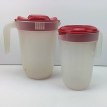 Pitchers 1 Gallon &amp; 2 Liters Set Clear Red Lids Nesting Kitchen - £15.97 GBP