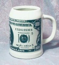 Beer stain mug 500 ML cream &amp; Green colors 100-dollar bill decorated size 5 1/4” - £7.76 GBP