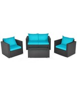 4Pcs Patio Rattan Cushioned Furniture Set-Turquoise - Color: Turquoise - $1,018.93 CAD