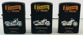 Vintage Lighter Lot of 3 CLASSIC IRON 1990 Knucklehead, Panhead, and Sho... - $31.63