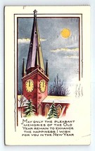 New Year Holiday Greetings Church Steeple Postcard Antique - $4.94