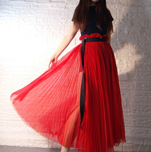 RED Pleated Long Tulle Skirt Outfit Women Plus Size Pleated Tulle Skirt image 6